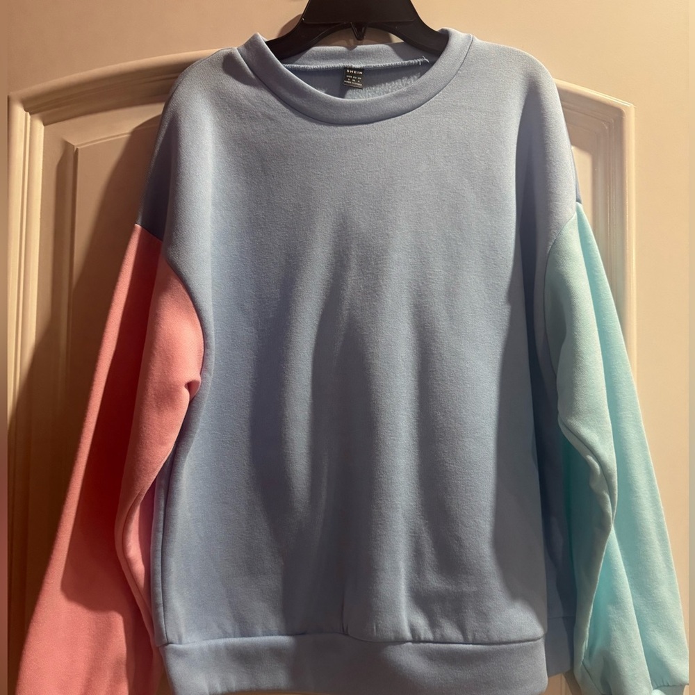 blue, teal, and pink sweater!!